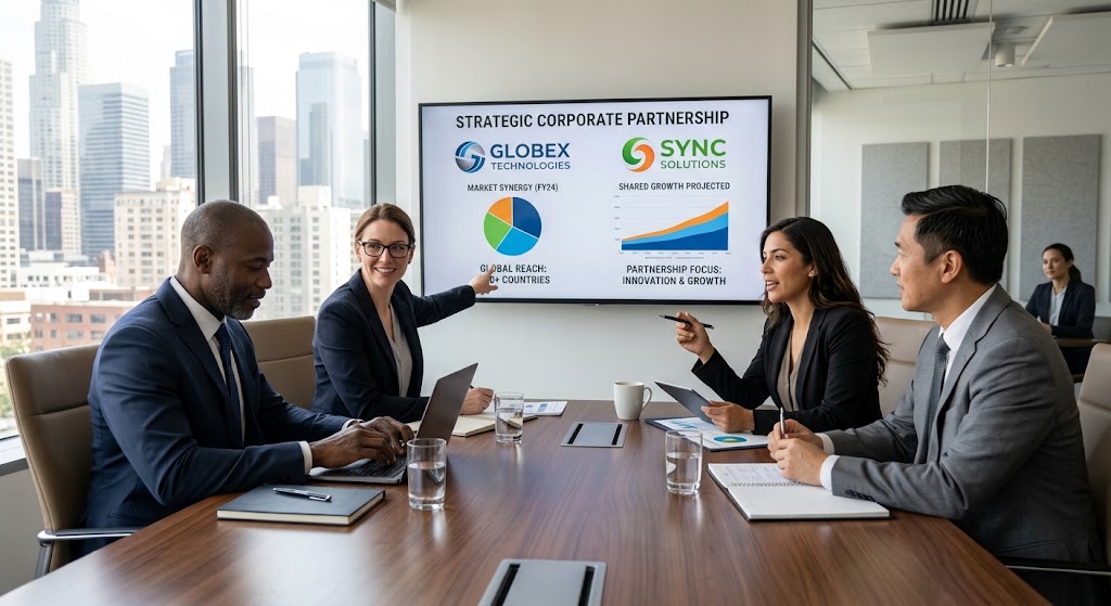 Corporate partners discussing a shared initiative in a meeting